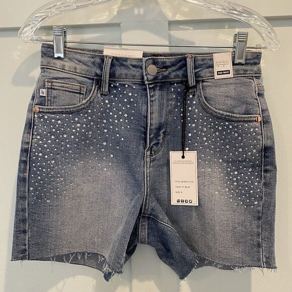 NWT Judy Blue Jean Shorts Women Small High Waist Rhinestone Cut Offs Festival - Picture 5 of 16
